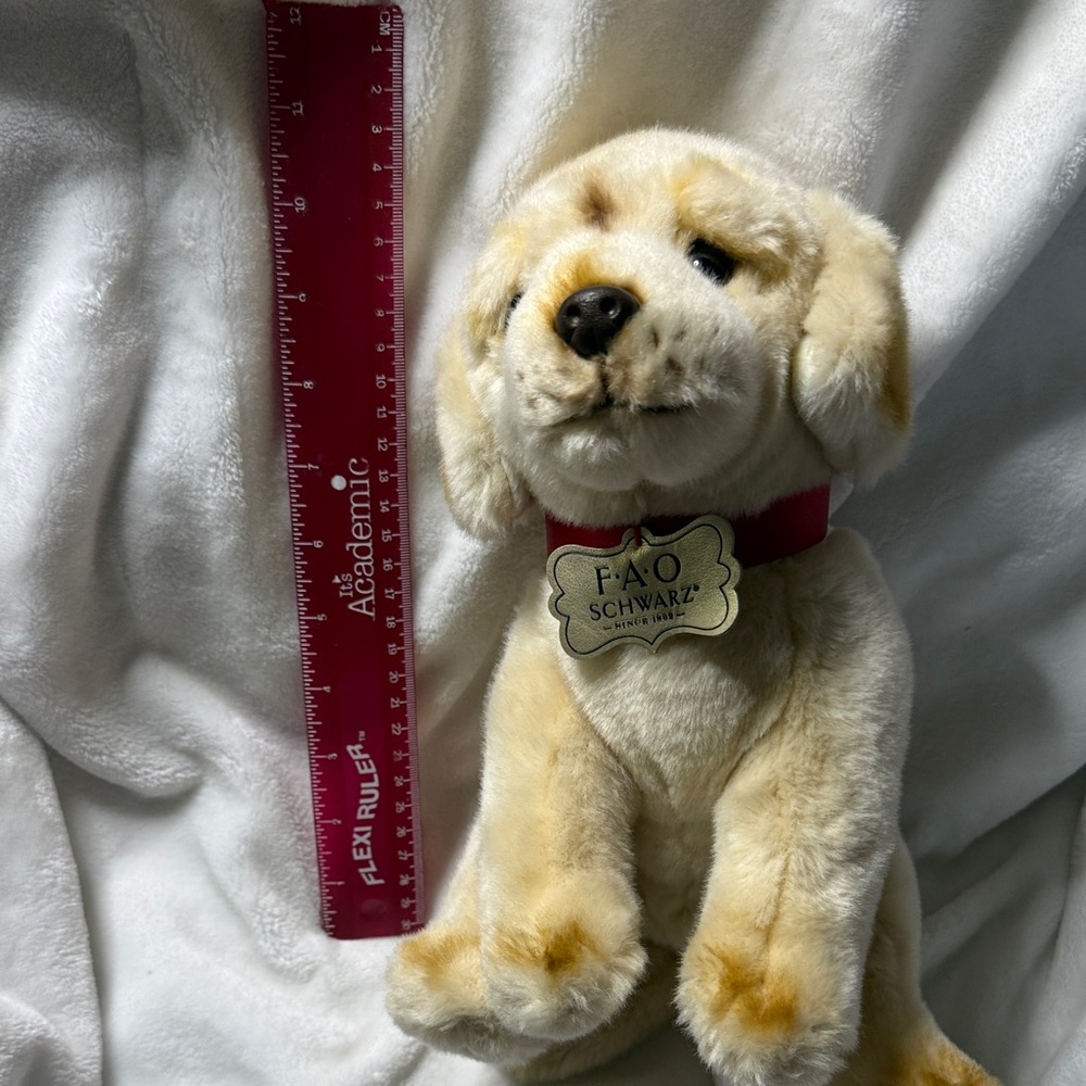 FAO Schwarz Cream Plush Labrador with Red Collar and Tag